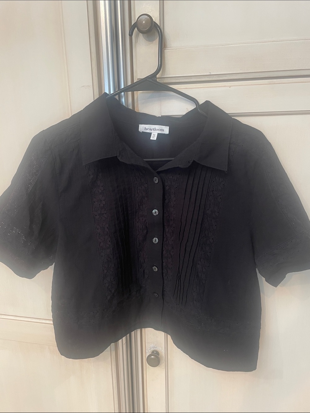 Heartloom Black Lace Cropped Button-Up Blouse